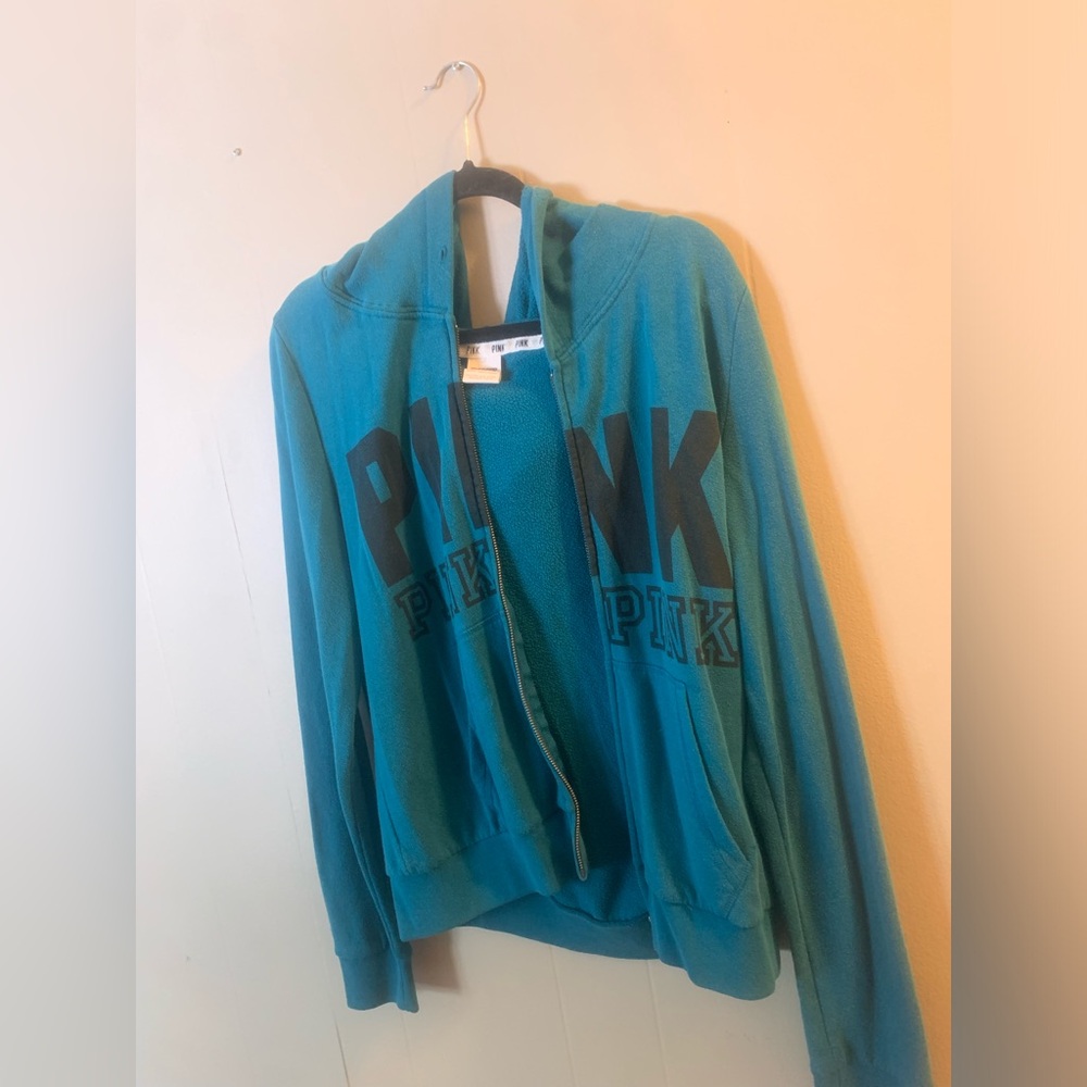 PINK teal zip up hoodie L